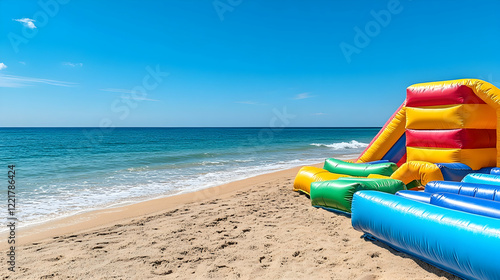 Wallpaper Mural Bright Colorful Inflatable Structures on Sandy Beach Under Clear Sky Torontodigital.ca