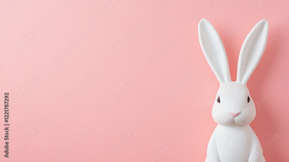 Obraz premium White Easter bunny with pink background, room for text
