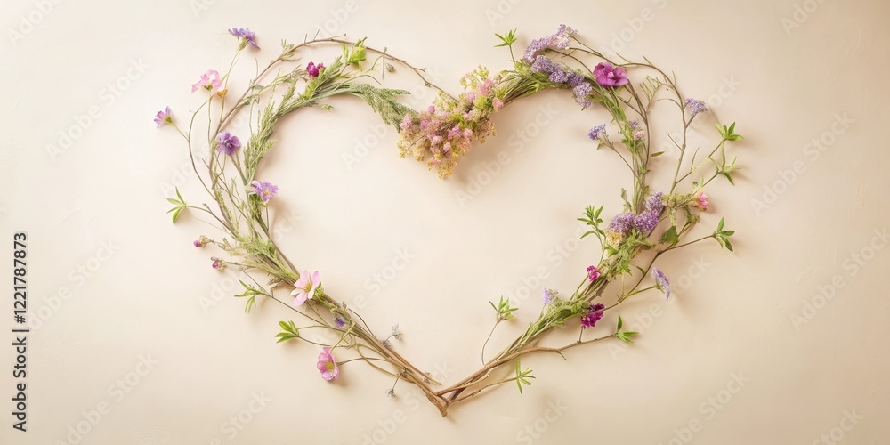 Floral Heart Arrangement Delicate Branches and Blossoms in a Romantic Heart Shape Floral Heart Arrangement Delicate Branches and Blossoms in a Romantic Heart Shape