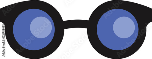 Illustration of black-framed circular glasses with bold blue lenses, perfect for quirky, humorous, or festive themes.