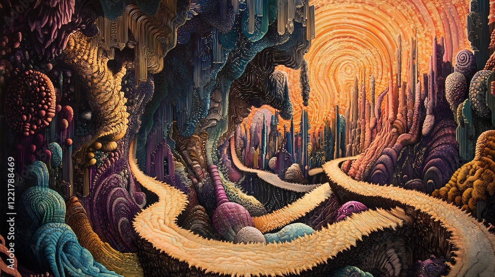 Fototapeta premium Surreal Dreamscape: A Journey Through a Twisted, Colorful Landscape