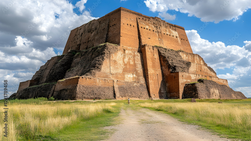 Majestic Ancient Fortress Surrounded by Scenic Landscape and Clouds