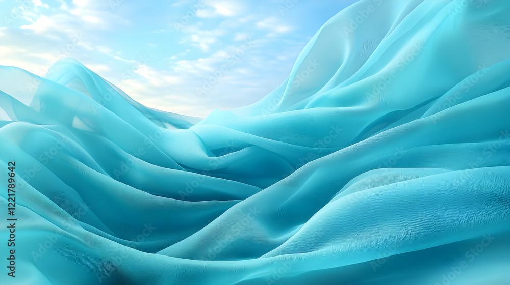 Fototapeta premium Soft Blue Fabric Waves Flowing Gently Under a Bright Sky