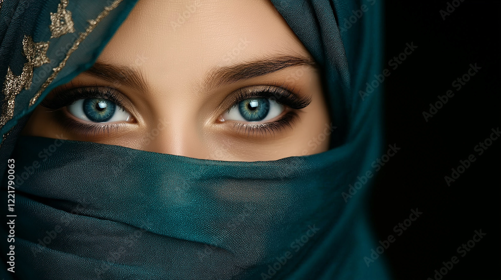 Naklejka premium Mysterious woman with striking blue eyes