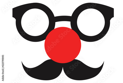 Comical design featuring round glasses, a red clown nose, and a black mustache, ideal for April Fools or humorous themes.