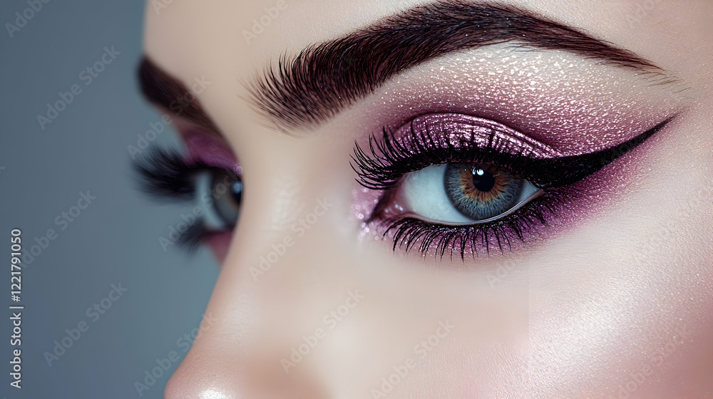 Naklejka premium Close-Up of Beautiful Woman's Eye with Dramatic Makeup and Lashes