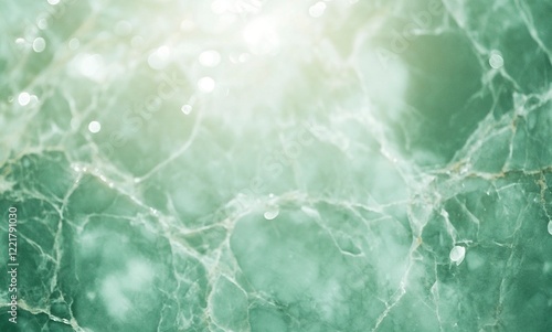 Marble table top with a blurred green bokeh background for product display, banner, mockup,  with generative ai