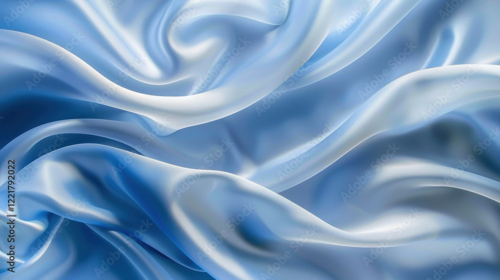 Obraz premium Soft blue silk fabric draped elegantly, creating smooth waves and folds. delicate texture and sheen evoke sense of luxury and tranquility