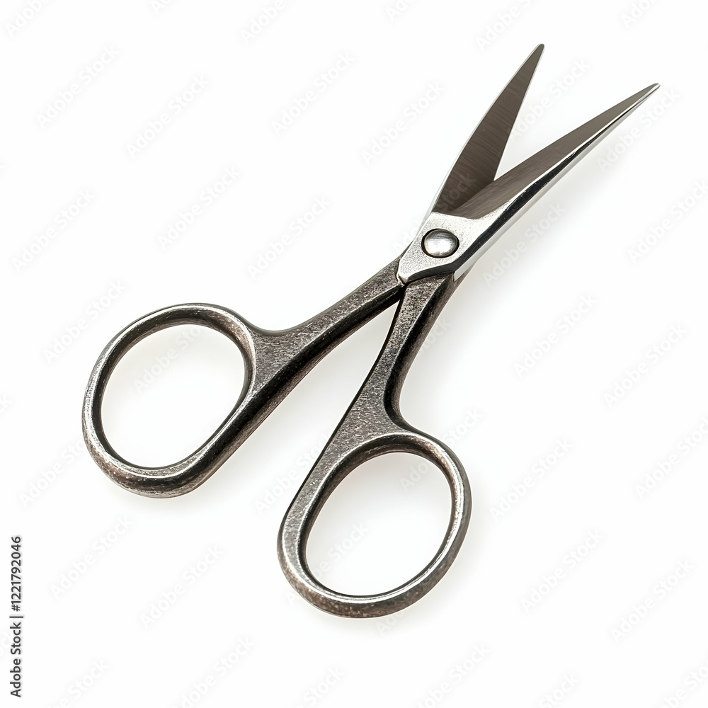 Silver scissors isolated, white background, sharp blades, cutting tool Silver scissors isolated, white background, sharp blades, cutting tool