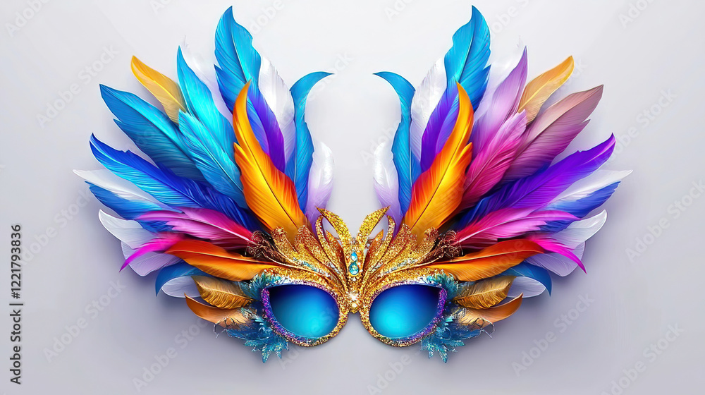Obraz premium Carnival is a vibrant festival of creativity. People wear artistic masks to celebrate. Colorful Feathered Masquerade Mask with Shimmering Accents
