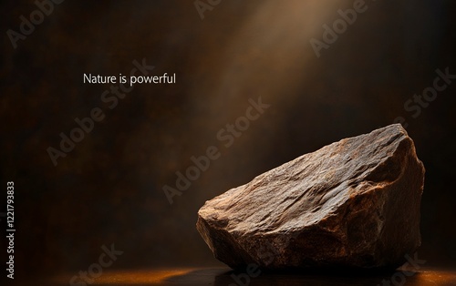 Photo of a smooth rock surface on a dark brown background for product display with space above,  with generative ai