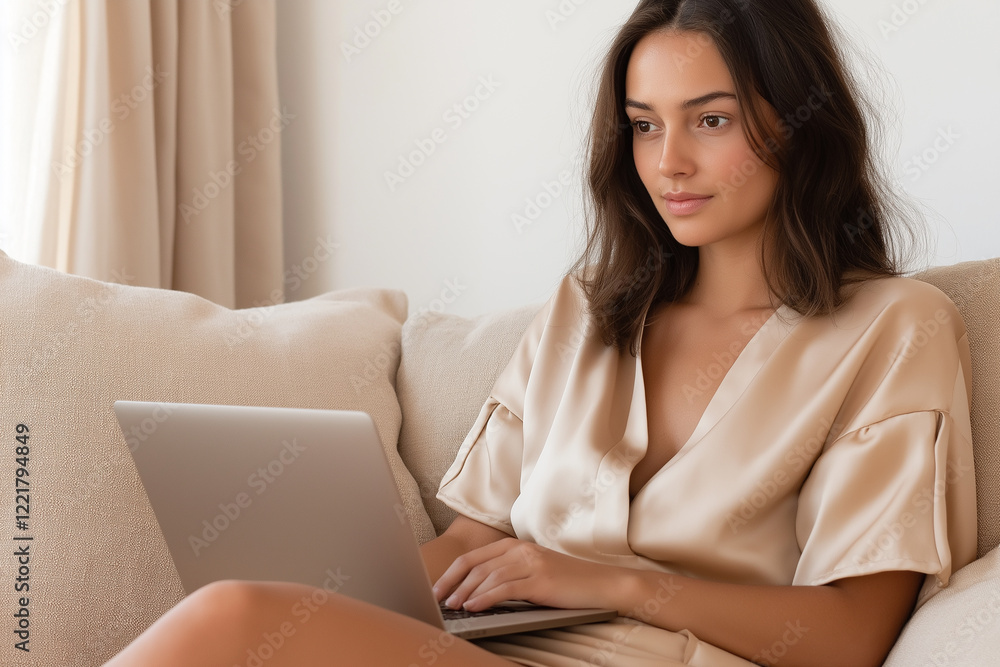 Young woman relaxing on sofa with laptop Young woman relaxing on sofa with laptop