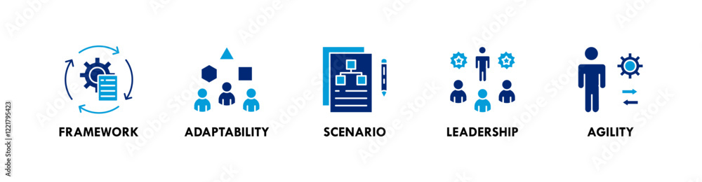 VUCA banner web icon vector illustration concept with icons of framework, adaptability, scenario, leadership, and agility VUCA banner web icon vector illustration concept with icons of framework, adaptability, scenario, leadership, and agility