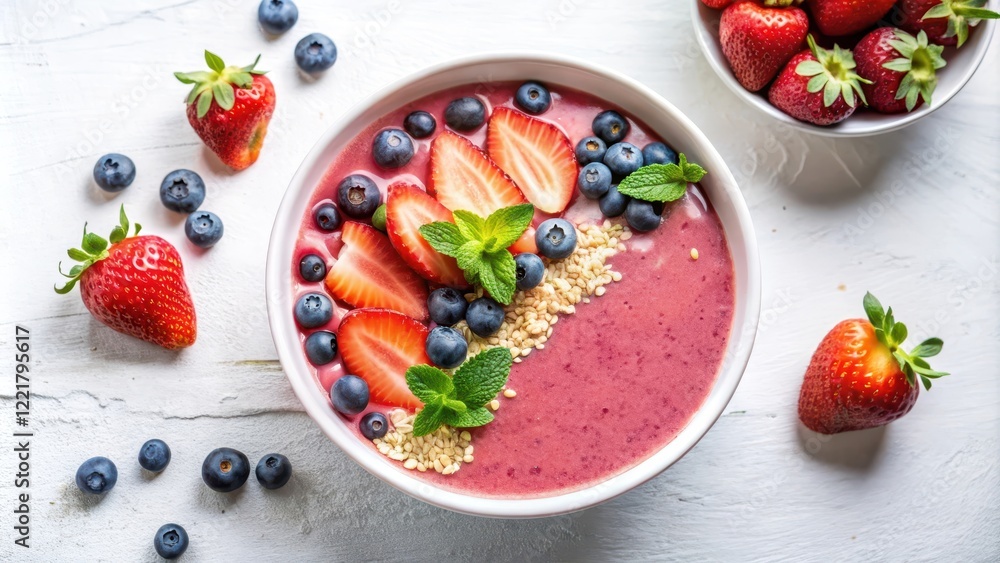 Delicious Berry Smoothie Bowl with Fresh Strawberries and Blueberries Delicious Berry Smoothie Bowl with Fresh Strawberries and Blueberries