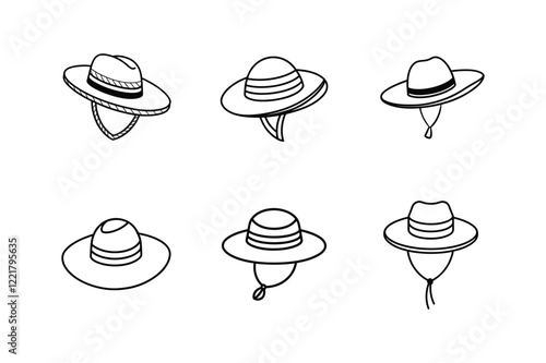 straw hat icon line art vector illustration