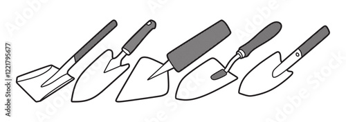 five shovel image black and white, simple vector