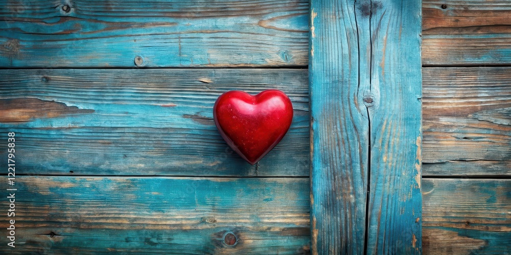Rustic Wooden Background Featuring a Red Heart Shaped Object Rustic Wooden Background Featuring a Red Heart Shaped Object
