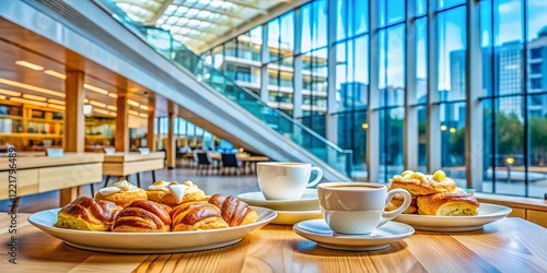 Helsinki Oodi Library Cafe Food Photography: Delicious pastries and coffee in a modern Finnish setting. photo