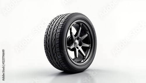 Wallpaper Mural High-performance car tire with elaborate tread design. Modern tire. Ideal for car photography, marketing. Black rubber tire with intricate tread patterns on dark gray wheel. Excellent product shot. Torontodigital.ca