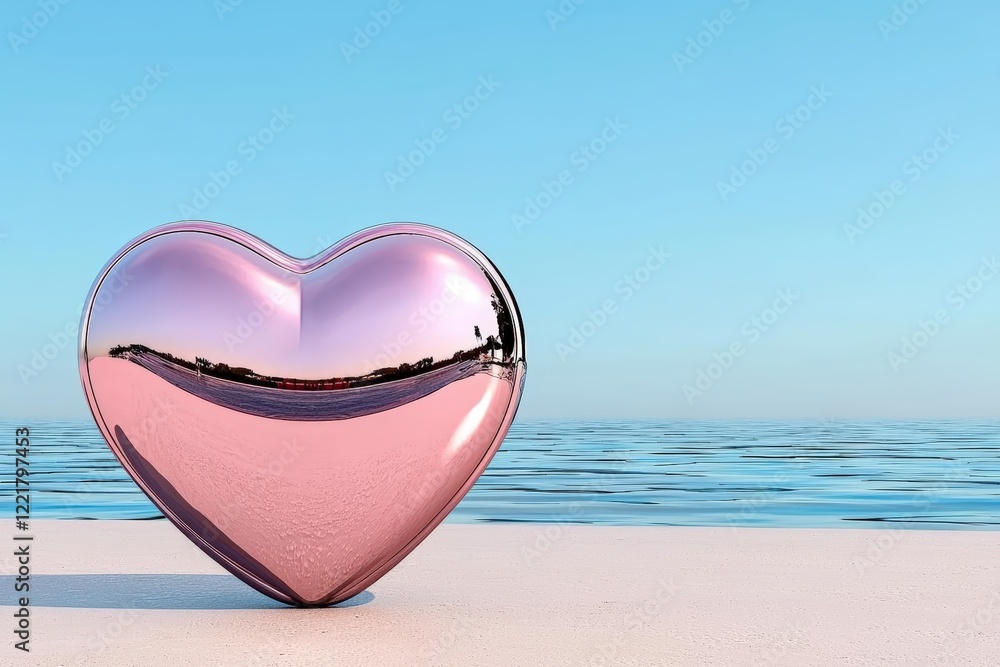 Fototapeta premium Illustrate a heart-shaped mirror reflecting a romantic scene