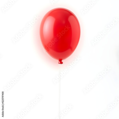 Single red balloon with a string, isolated on a white background, symbolizing celebration and happiness