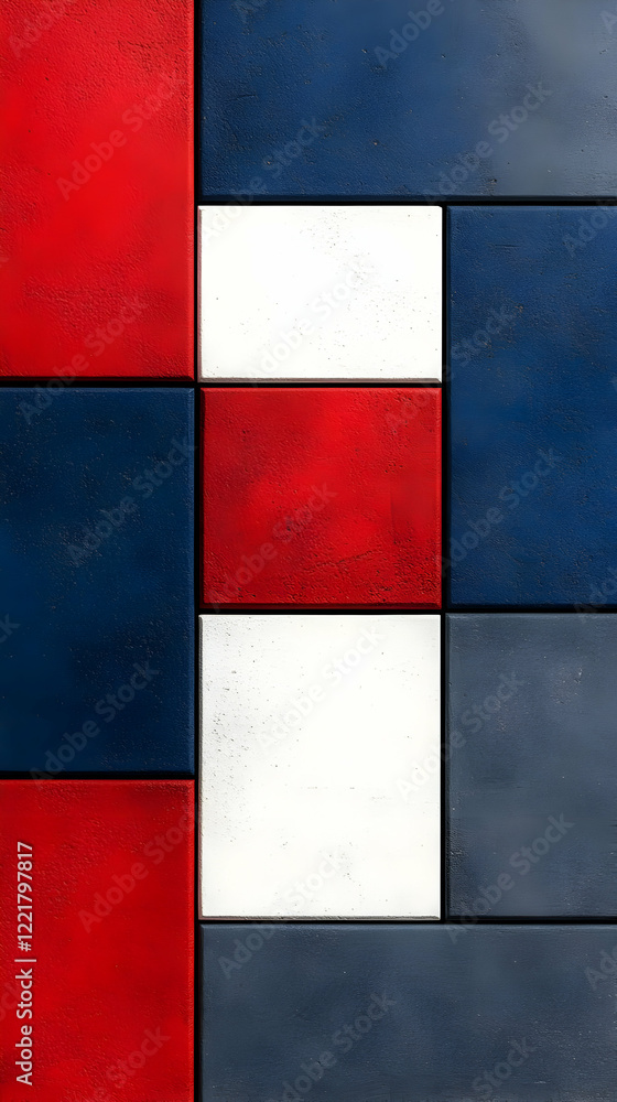 Red, white, blue blocks abstract art