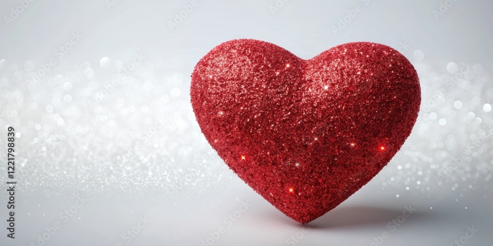 Obraz premium Sparkling Red Glitter Heart on a Shimmering Background