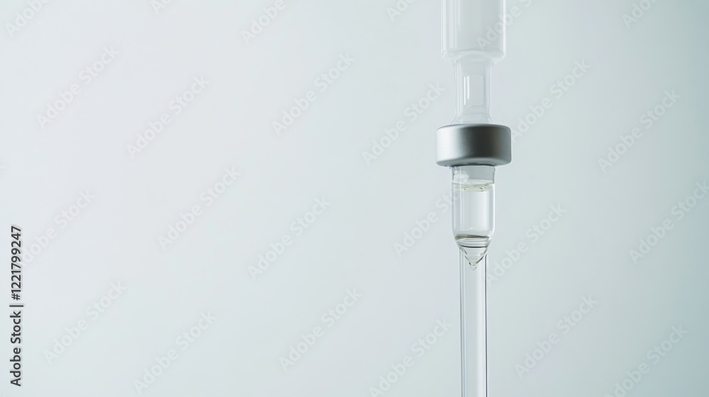 A high-resolution close-up of a medical IV drip stand with clear fluids, set against a white background, Minimalist style A high-resolution close-up of a medical IV drip stand with clear fluids, set against a white background, Minimalist style