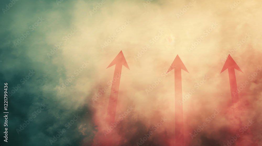 Fototapeta premium Abstract background with upward arrows in foggy atmosphere, symbolizing growth and progress. soft colors create dreamy effect, enhancing sense of aspiration