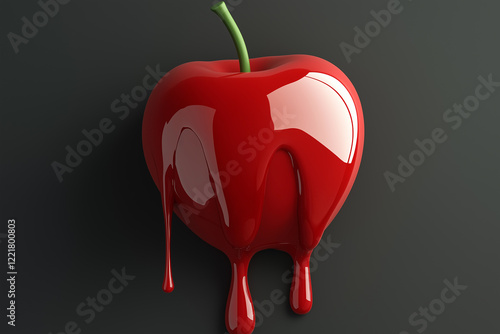 Red apple dripping with red paint on dark background photo