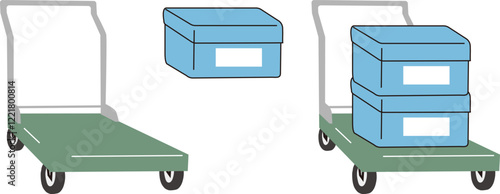 荷物を積んでいない台車と荷物を積んだ台車のベクターイラスト