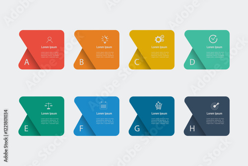 business concept with 8 steps, multicolor rectangle ,design for workflow layout, diagram, annual report, web design. Creative banner, vector