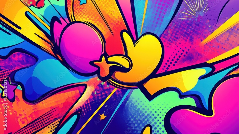 Fototapeta premium Vibrant abstract comic book style explosion with bright colors and dynamic shapes.