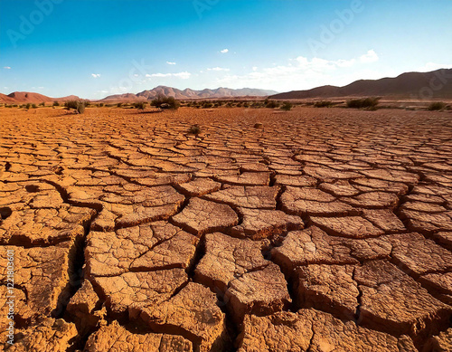 Cracked ground surface caused by drought. When a prolonged summer hits. photo