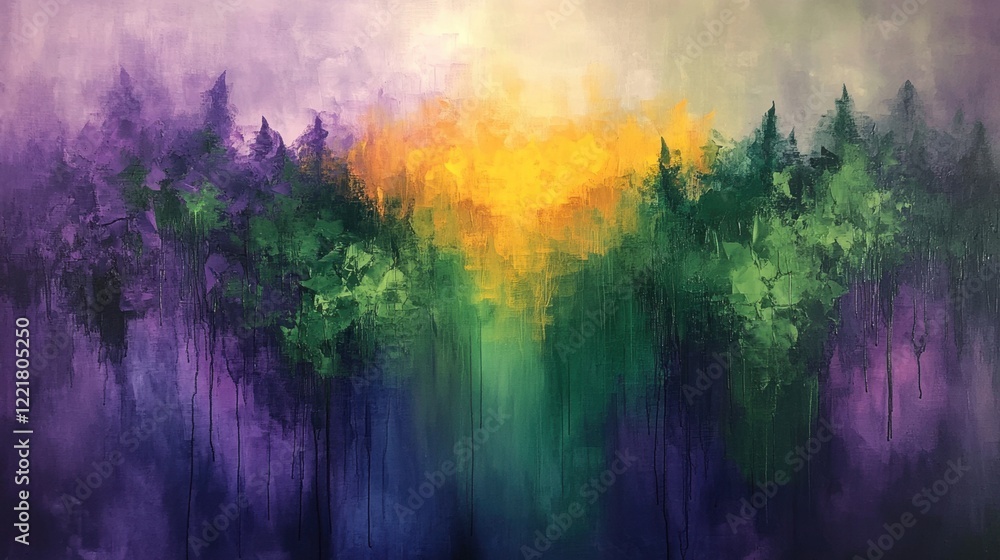 Abstract Forest Sunset Purple Green Yellow Acrylic Painting Abstract Forest Sunset Purple Green Yellow Acrylic Painting