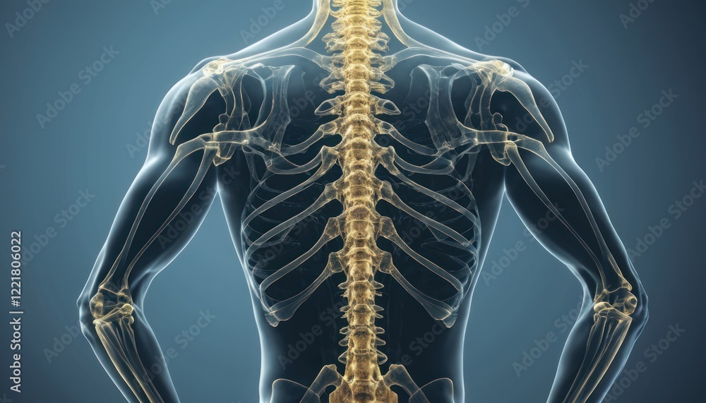 3D rendered illustration of a human body, showcasing the shoulder and back in a realistic anatomical pose, resembling a medical sculpture or mannequin model 3D rendered illustration of a human body, showcasing the shoulder and back in a realistic anatomical pose, resembling a medical sculpture or mannequin model