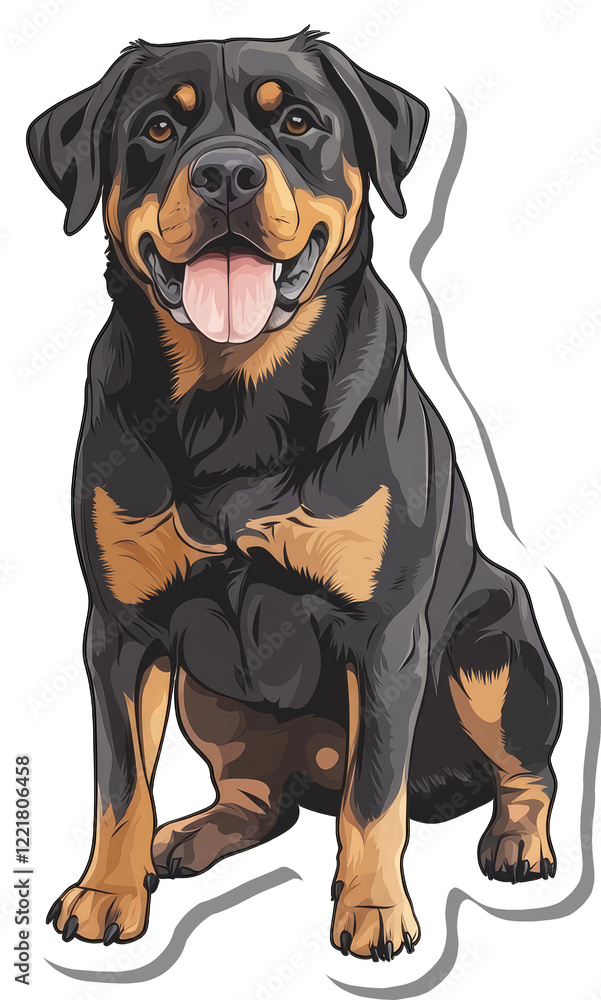 Fototapeta premium A Happy Rottweiler Dog Sitting Down