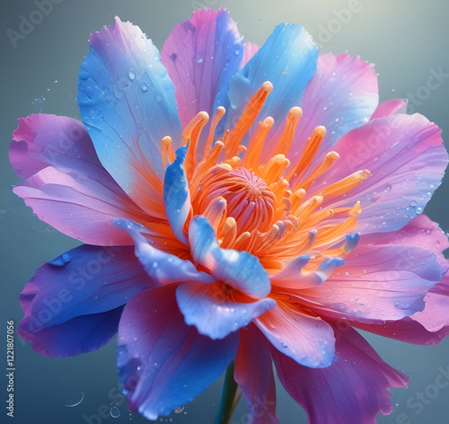 blue and red water lily with 3d effect close up view