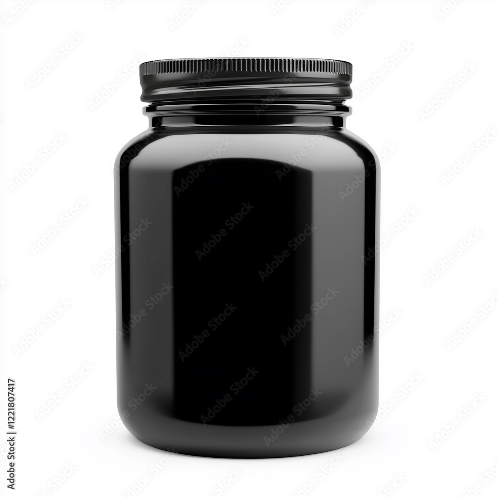 Fototapeta premium Black plastic jar with screw cap for storage