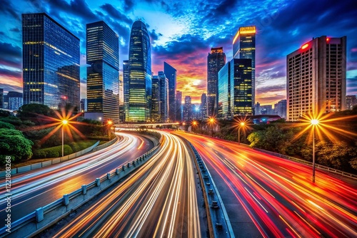 Long Exposure Light Trails at Night, Cityscape Drei, Urban Photography photo