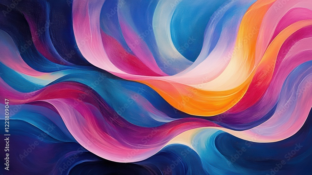 Abstract Swirling Flowing Lines Painting Pink Blue Orange Hues Abstract Swirling Flowing Lines Painting Pink Blue Orange Hues