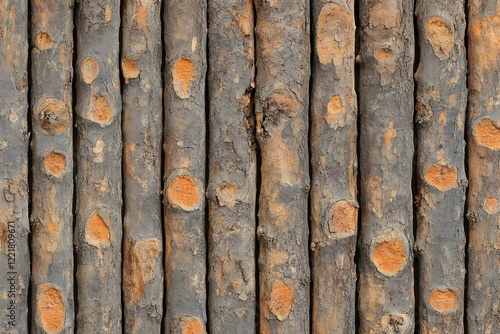 Stacked wood logs, rural setting, texture background, design