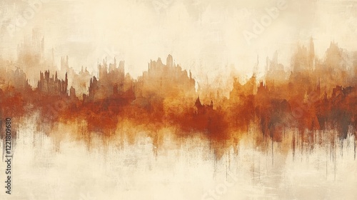 Panel kuchenny z motywem Abstract Brown and Beige Cityscape Painting