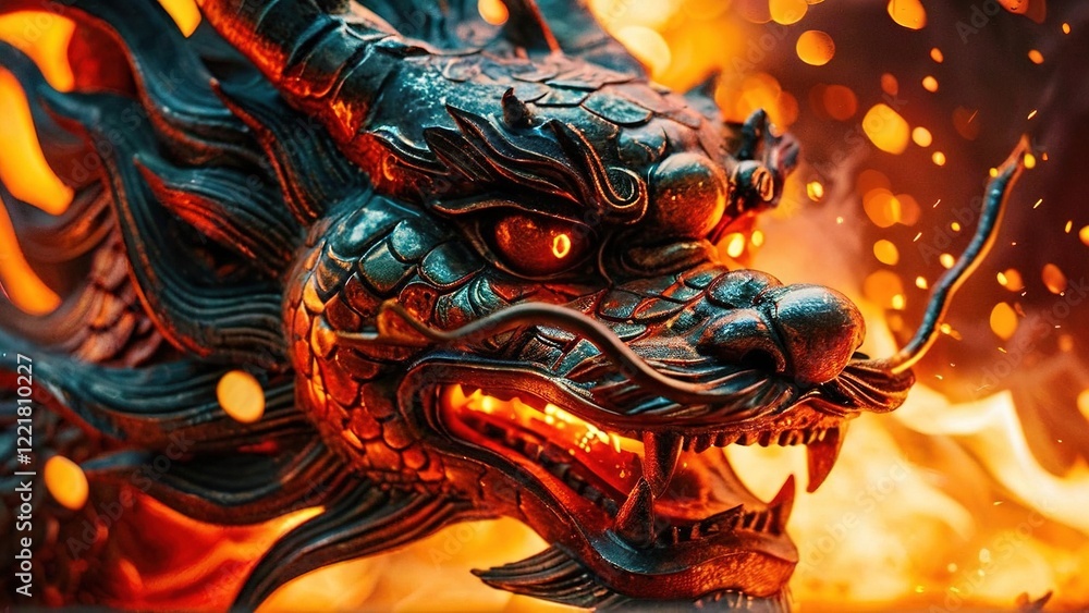 Fiery Dragon Statue Close-up Fiery Dragon Statue Close-up