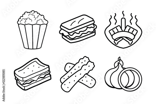 A Bundle of fast food  line art black Vector illustration isolated icon