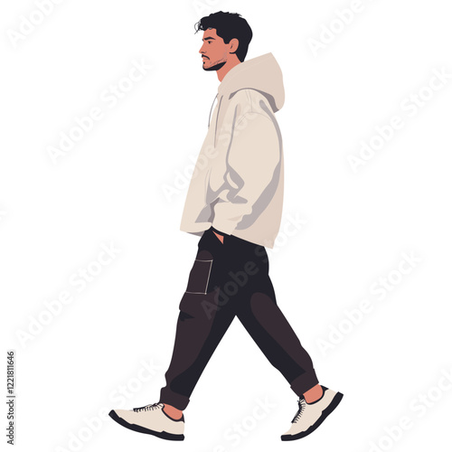 A man wearing street style cloth walking illustration hoodie vector