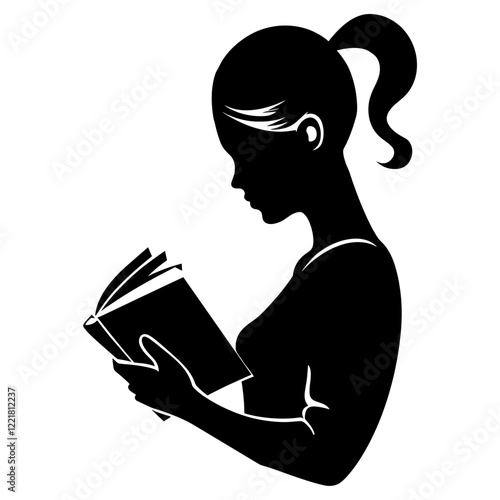 Woman read book silhouette reading female black vector