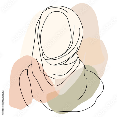 Abstract woman hijab line art illustration minimalist drawing vector