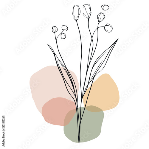 Abstract lily of the valley line art drawing illustration minimalist vector