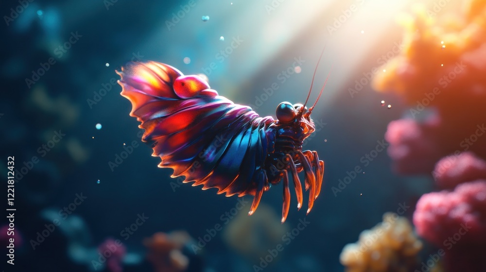 Obraz premium Metallic Mantis Shrimp in Underwater Paradise